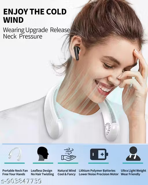 Portable Neck Fan, Bladeless Cooling Fan, 8H Working Time, Headphone Design Personal Fan, Adjustable Neck Fan with 3 Speeds, for Travel Desk Bedroom Matify