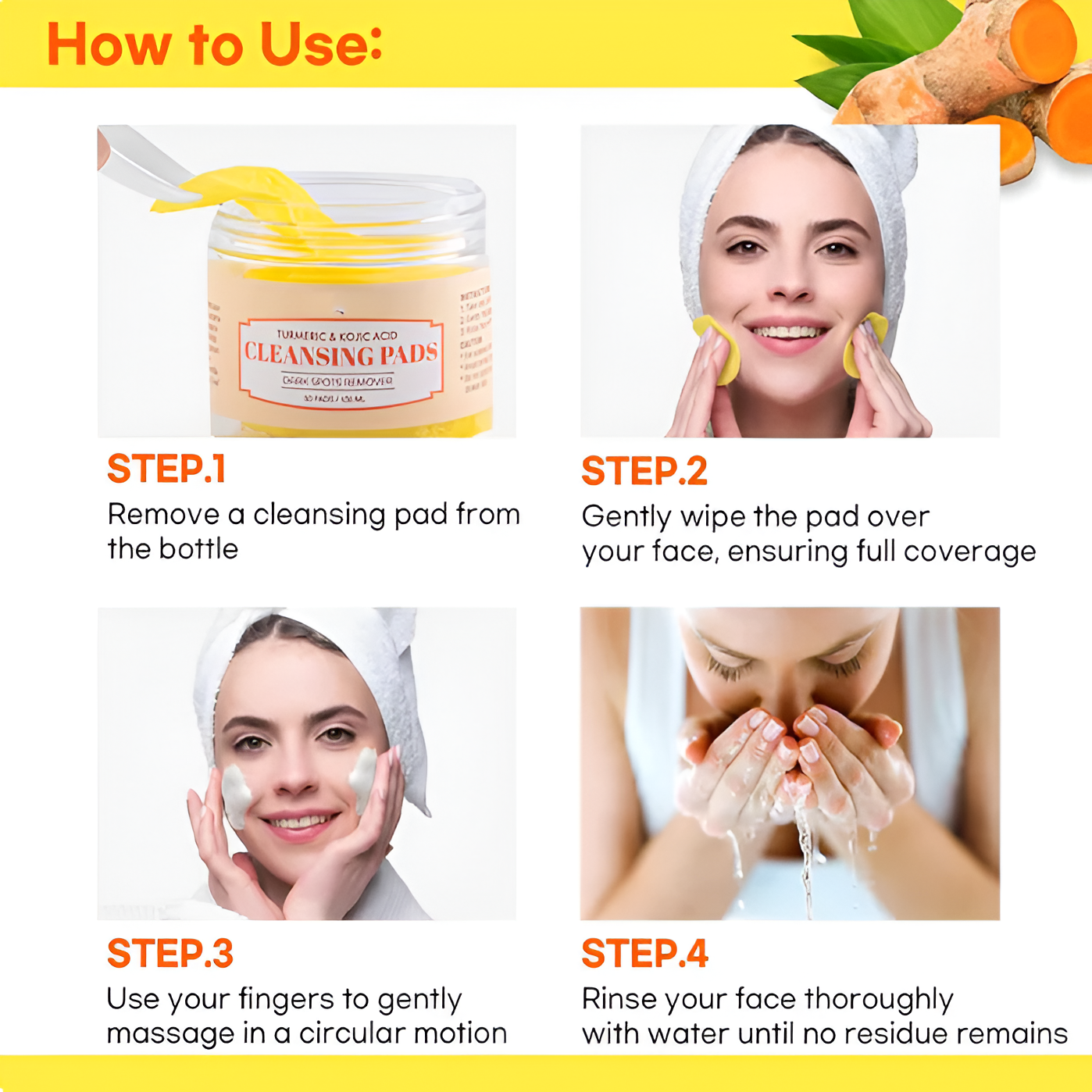 Turmeric & Kojic Acid Cleansing Pads (50 Pads) BounceBack