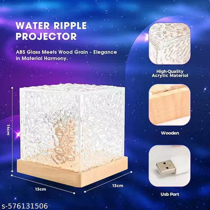 Acrylic Romantic Ocean Wave Night Light Projector Lamp, 3D Water Wave Effect Crystal Table Lamp with Remote Control (Battery Not Included), LED Projection for Bedroom Decor, Cube Matify