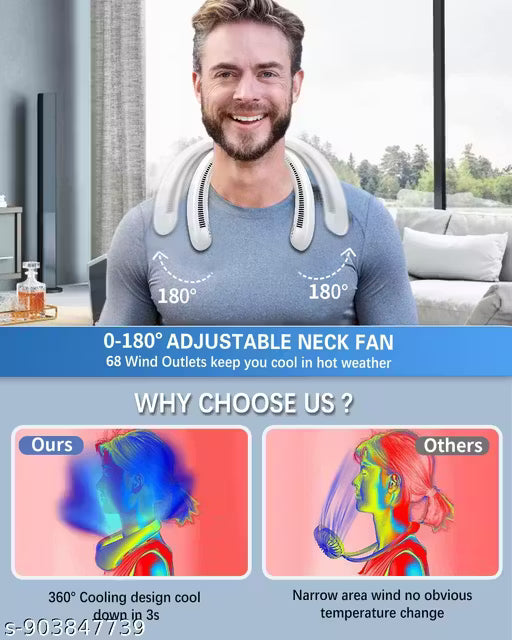 Portable Neck Fan, Bladeless Cooling Fan, 8H Working Time, Headphone Design Personal Fan, Adjustable Neck Fan with 3 Speeds, for Travel Desk Bedroom Matify